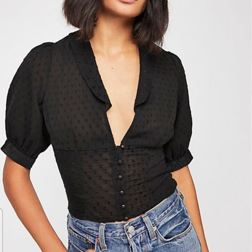 NWT Sexy Black Button-Up Ruched Women's Top